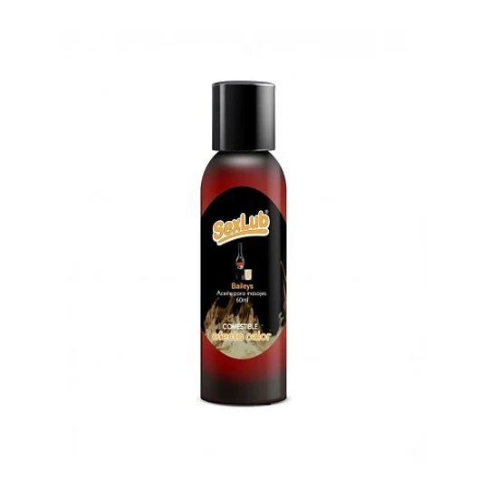 Aceite para masajes Baileys comestible SexLub, botella negra, producto discreto de Nuit Box