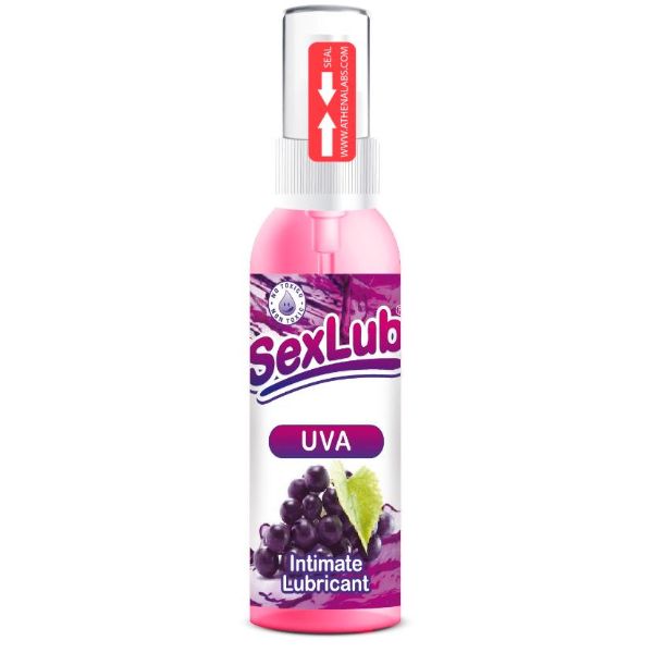 Lubricante íntimo sabor uva SexLub en botella, producto de NUIT BOX sex shop online Chile