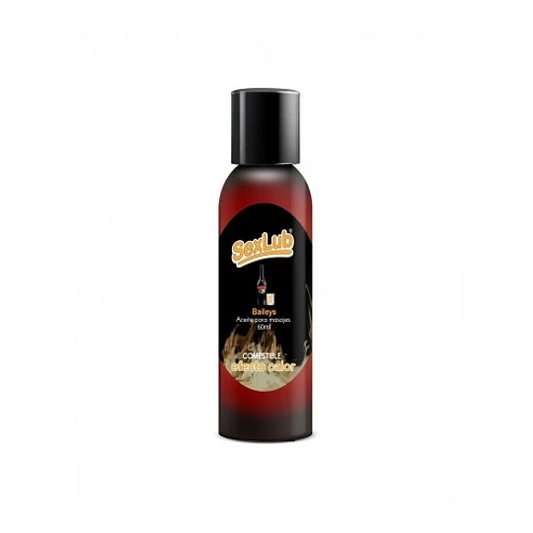 Aceite para masajes Baileys comestible SexLub, botella negra, producto discreto de Nuit Box