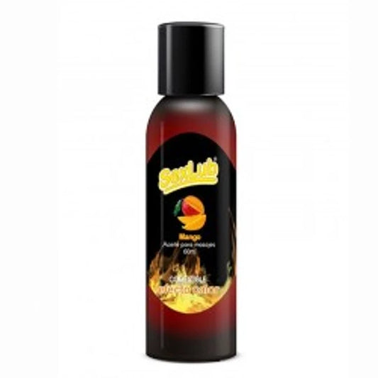Aceite de masaje con aroma a mango en botella negra, Nuit Box sex shop online