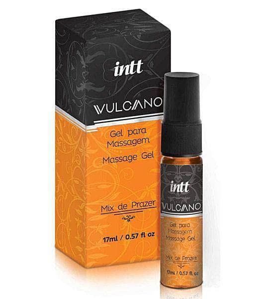 Gel de masaje Vulcano de intt, envase y caja, disponible en Nuit Box sex shop online Chile