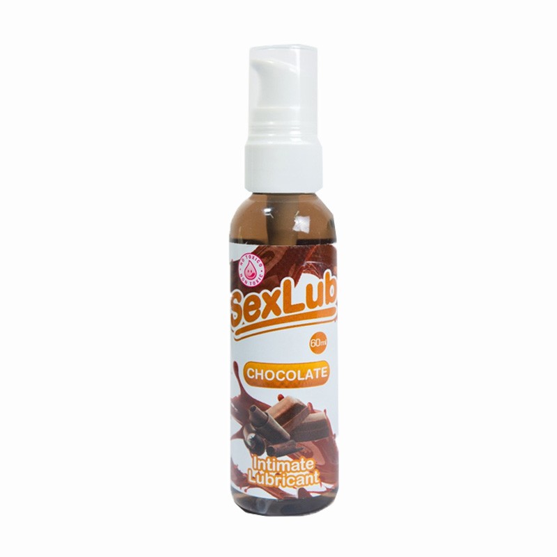 Lubricante con sabor a chocolate SexLub 60ml, frasco con dosificador, fondo blanco, Nuit Box