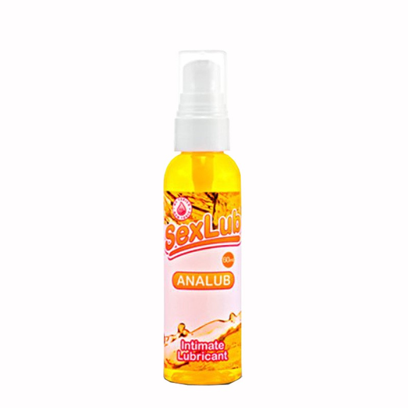 Lubricante íntimo SexLub Analub en botella amarilla, producto de Nuit Box sex shop online.