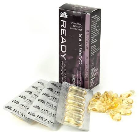 Cápsulas de lubricante íntimo Wet Stuff Ready silicona en blíster y caja, sex shop Nuit Box Chile