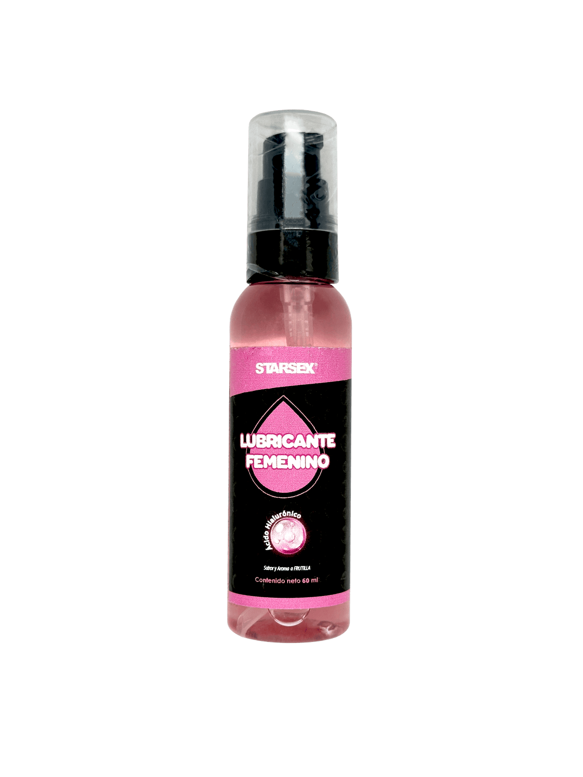Lubricante femenino Starsex frutilla 60 ml sobre fondo transparente, producto de Nuit Box