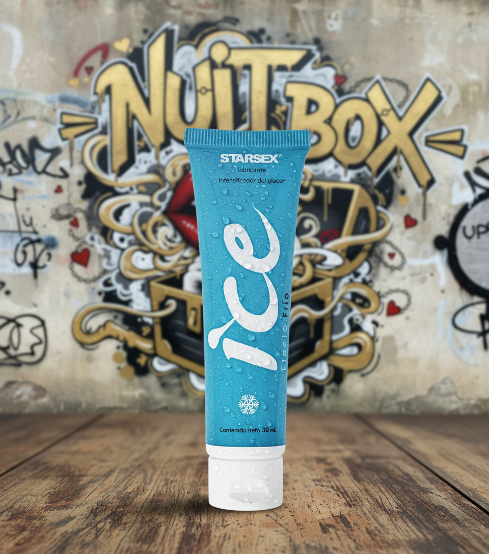 Lubricante íntimo Starsex Ice 30ml sobre fondo de grafiti Nuit Box, sex shop online Chile