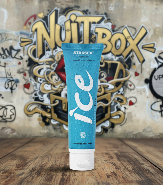 Lubricante íntimo Starsex Ice 30ml sobre fondo de grafiti Nuit Box, sex shop online Chile