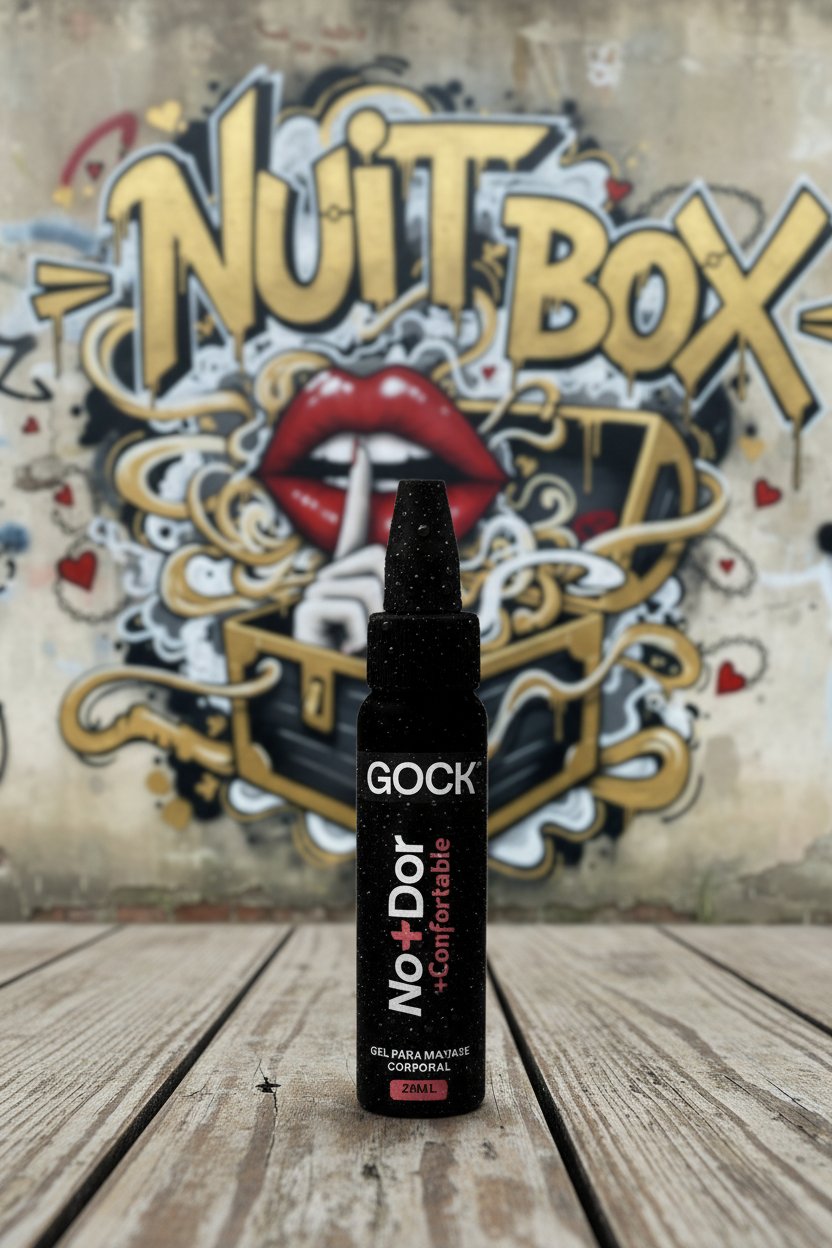 Gel Gock No+Dor 22ml sobre fondo de mural Nuit Box, sex shop online en Chile