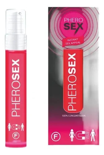Perfume Pherosex para atracción instantánea, caja y envase rosa, disponible en Nuit Box.